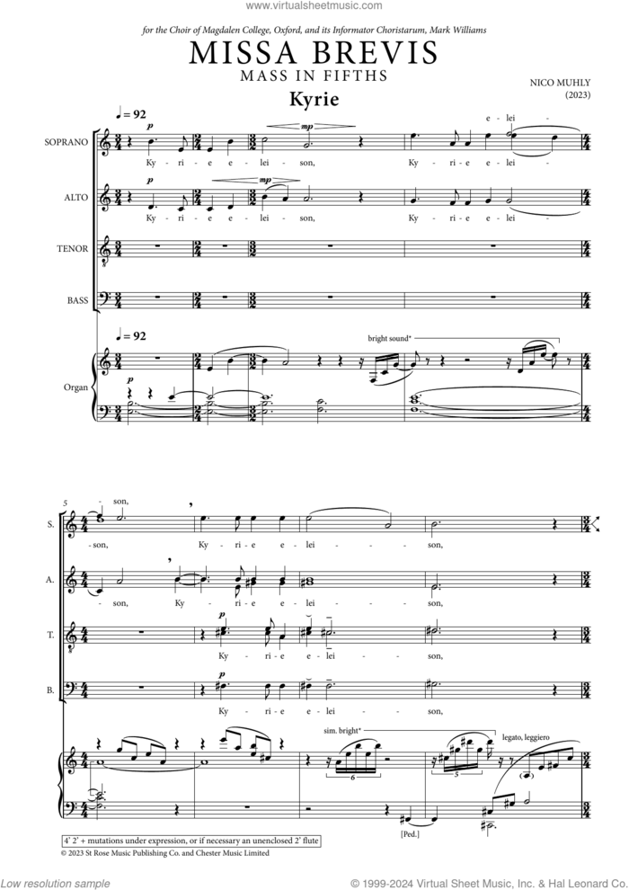 Missa Brevis sheet music for choir (SATB: soprano, alto, tenor, bass) by Nico Muhly, classical score, intermediate skill level