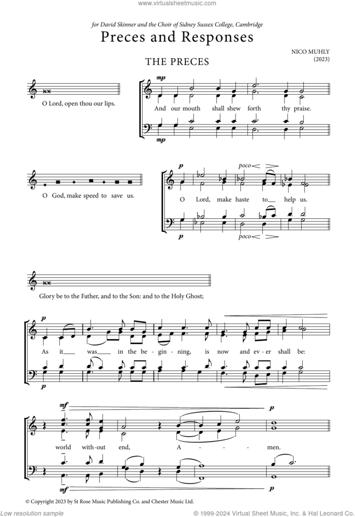 Sidney Responses sheet music for choir (SATB: soprano, alto, tenor, bass) by Nico Muhly, classical score, intermediate skill level