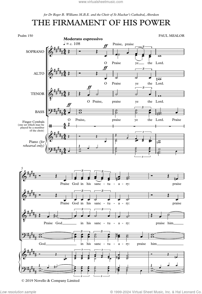 The Firmament Of His Power sheet music for choir (SATB: soprano, alto, tenor, bass) by Paul Mealor, classical score, intermediate skill level