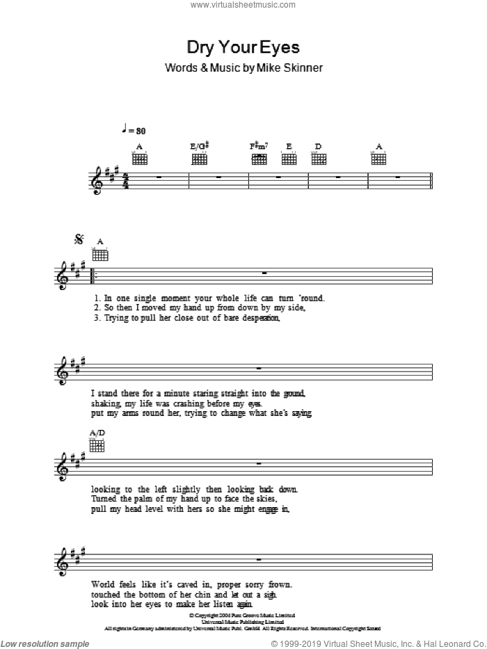 Dry Your Eyes sheet music for voice and other instruments (fake book) by The Streets and Mike Skinner, intermediate skill level