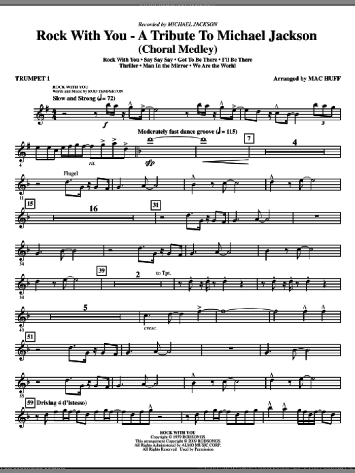 Rock With You, a tribute to michael jackson (medley) sheet music for orchestra/band (trumpet 1) by Mac Huff and Michael Jackson, intermediate skill level