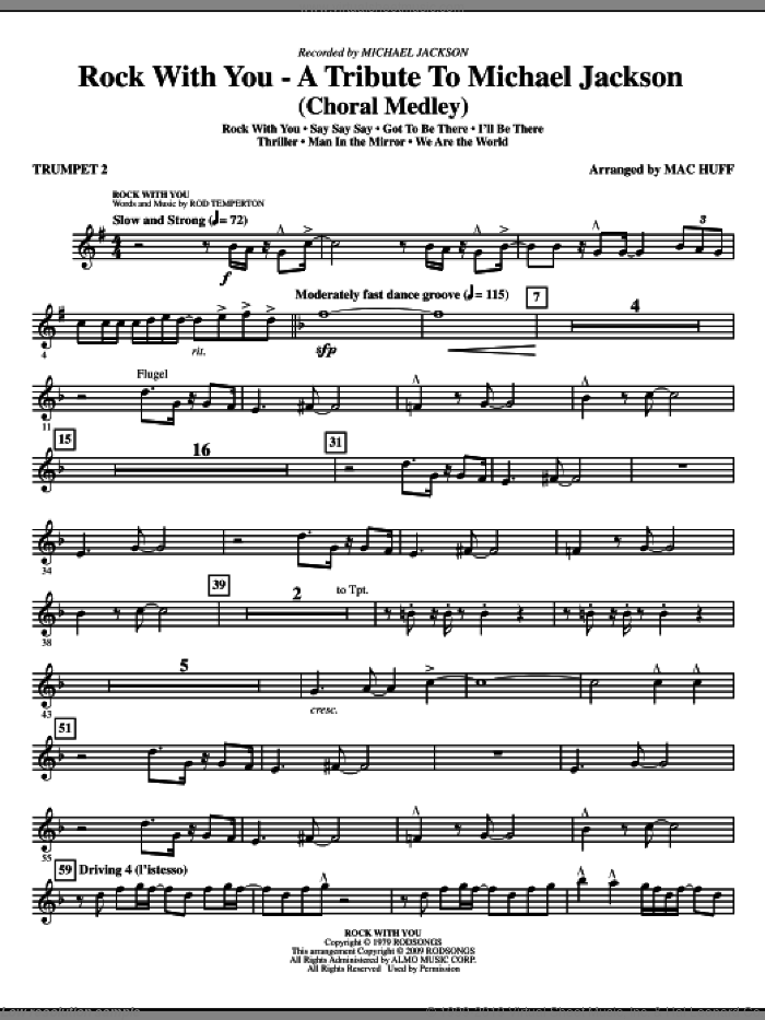 Rock With You, a tribute to michael jackson (medley) sheet music for orchestra/band (trumpet 2) by Mac Huff and Michael Jackson, intermediate skill level