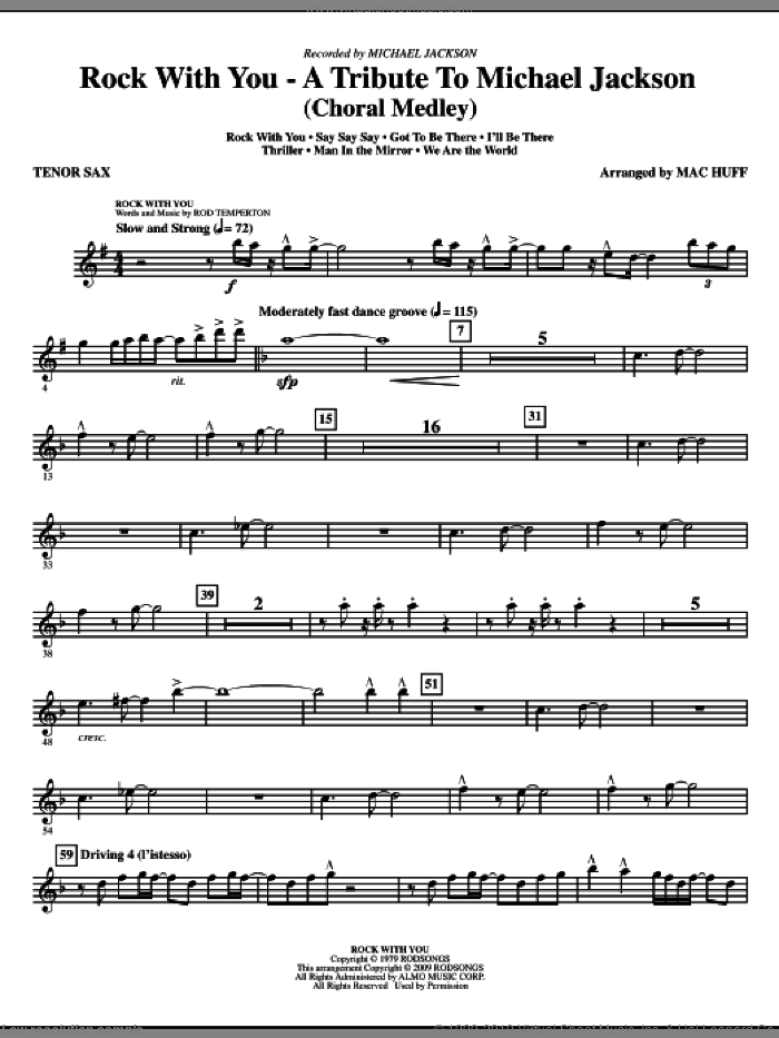 Rock With You, a tribute to michael jackson (medley) sheet music for orchestra/band (tenor sax) by Mac Huff and Michael Jackson, intermediate skill level