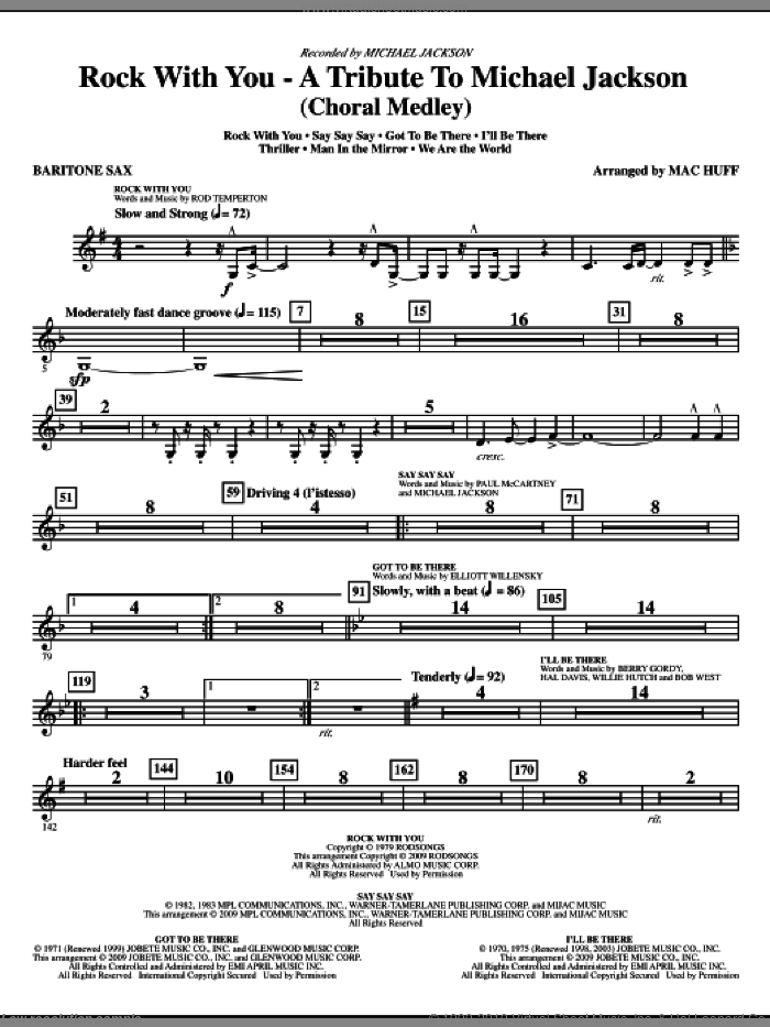 Rock With You, a tribute to michael jackson (medley) sheet music for orchestra/band (baritone sax) by Mac Huff and Michael Jackson, intermediate skill level