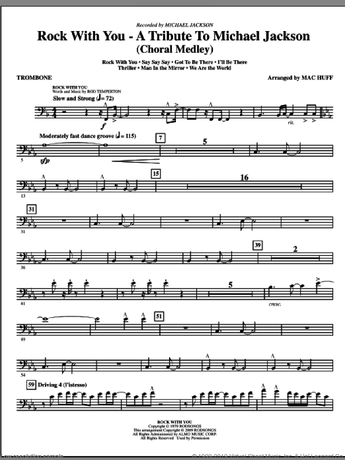 Rock With You, a tribute to michael jackson (medley) sheet music for orchestra/band (trombone) by Mac Huff and Michael Jackson, intermediate skill level