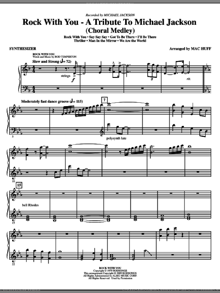 Rock With You, a tribute to michael jackson (medley) sheet music for orchestra/band (synthesizer) by Mac Huff and Michael Jackson, intermediate skill level