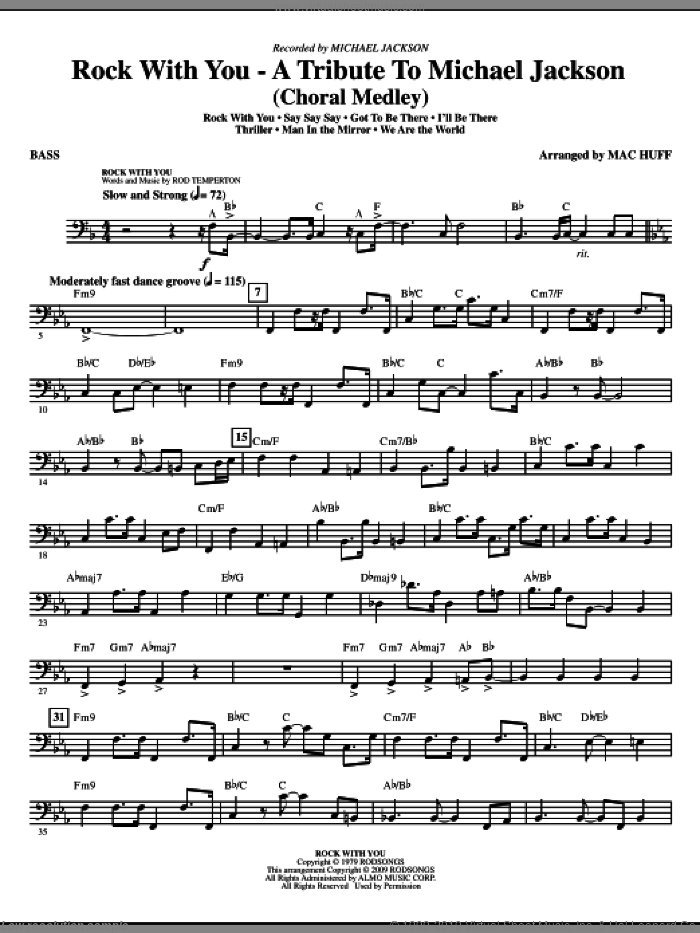 Rock With You, a tribute to michael jackson (medley) sheet music for orchestra/band (bass) by Mac Huff and Michael Jackson, intermediate skill level
