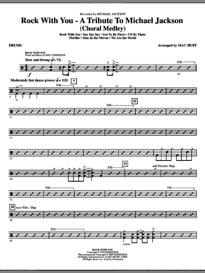 Rock With You, a tribute to michael jackson (medley) sheet music for orchestra/band (drums) by Mac Huff and Michael Jackson, intermediate skill level