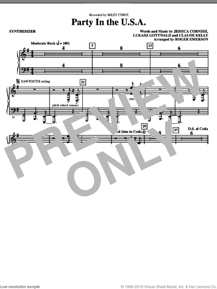 Party In The USA (arr. Roger Emerson) (complete set of parts) sheet music for orchestra/band by Claude Kelly, Jessica Cornish, Lukasz Gottwald, Miley Cyrus and Roger Emerson, intermediate skill level
