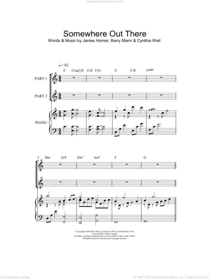 Somewhere Out There (arr. Rick Hein) sheet music for choir (2-Part) by Linda Ronstadt & James Ingram, Rick Hein, Barry Mann, Cynthia Weil and James Horner, intermediate duet
