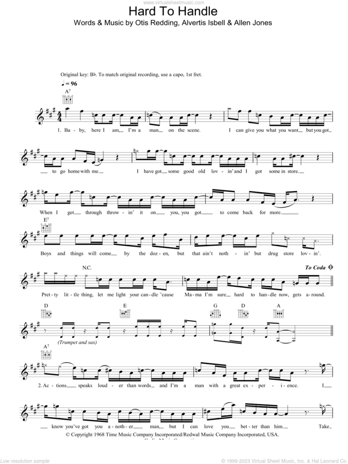 Hard To Handle sheet music for voice and other instruments (fake book) by Otis Redding, The Black Crowes, Allen Jones and Alvertis Isbell, intermediate skill level