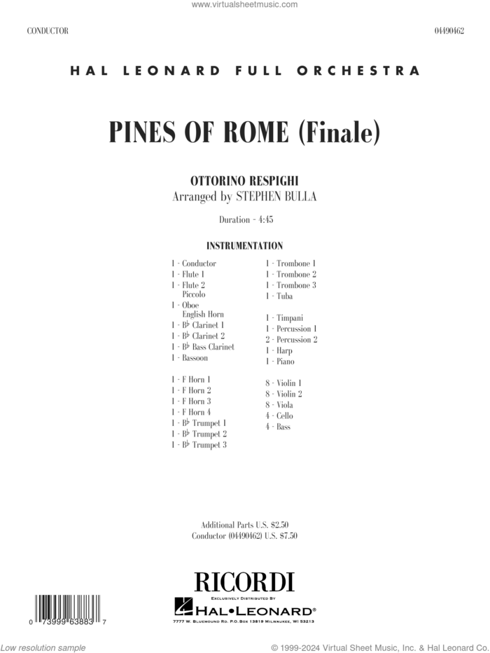 The Pines of Rome (Finale) (arr. Stephen Bulla) (COMPLETE) sheet music for full orchestra by Stephen Bulla and Ottorino Respighi, classical score, intermediate skill level