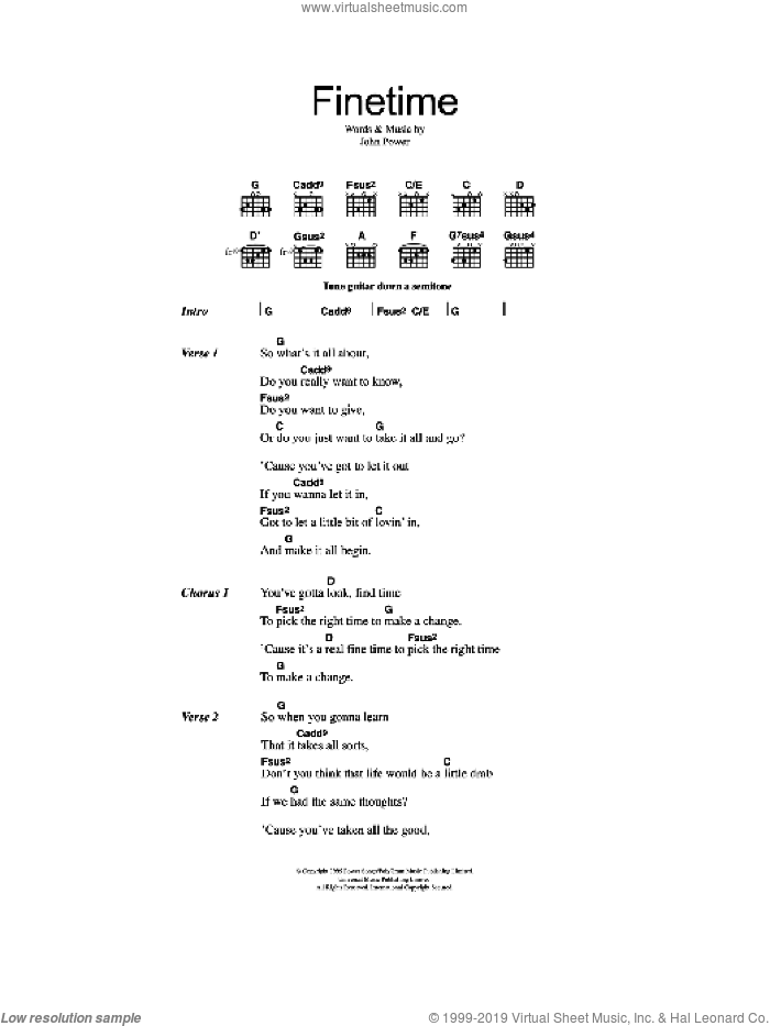Finetime sheet music for guitar (chords) by John Power, intermediate skill level