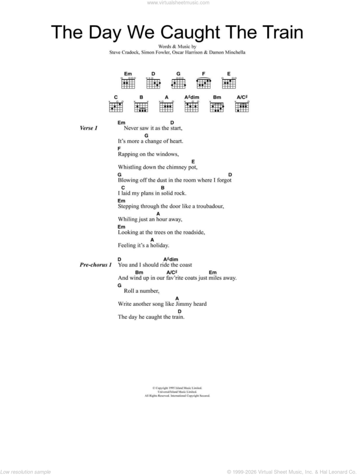 The Day We Caught The Train sheet music for guitar (chords) by Ocean Colour Scene, Damon Minchella, Oscar Harrison, Simon Fowler and Steve Cradock, intermediate skill level