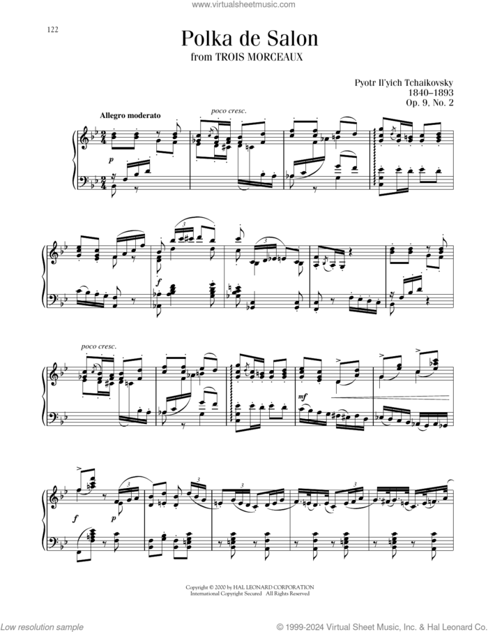 Polka De Salon, Op. 9, No. 2 sheet music for piano solo by Pyotr Ilyich Tchaikovsky, classical score, intermediate skill level