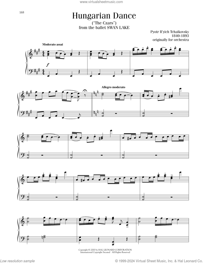 Hungarian Dance ('The Czars') sheet music for piano solo by Pyotr Ilyich Tchaikovsky, classical score, intermediate skill level