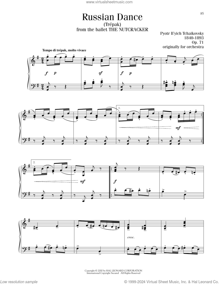Russian Dance ('Trepak'), Op. 71a sheet music for piano solo by Pyotr Ilyich Tchaikovsky, classical score, intermediate skill level