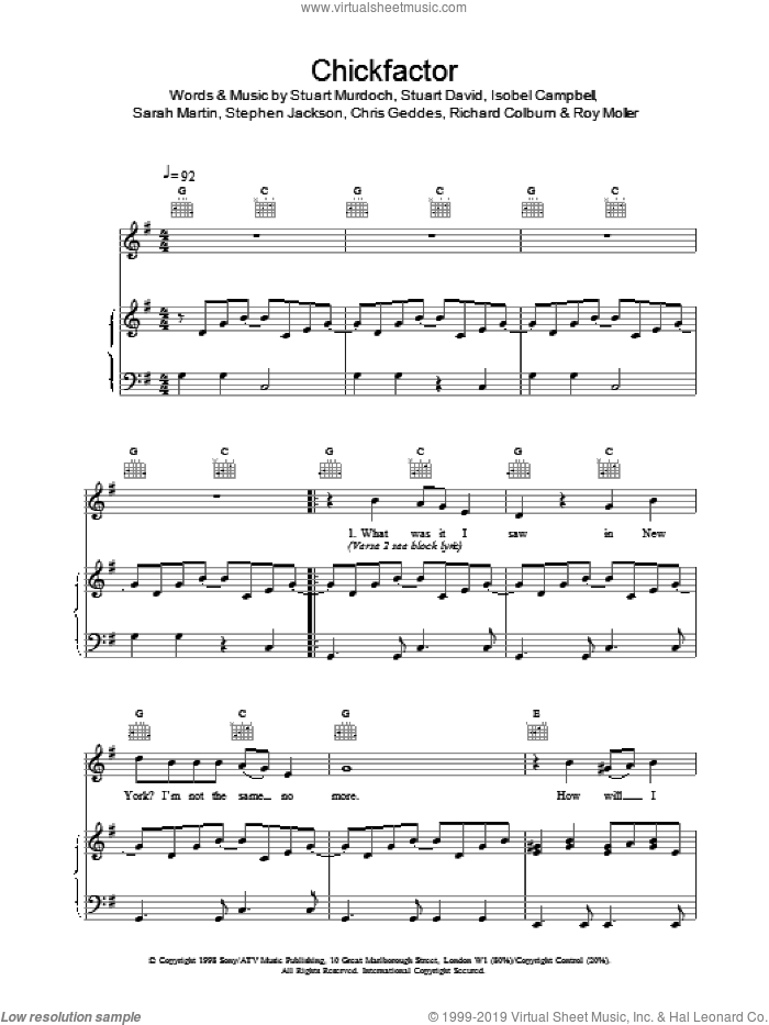 Chickfactor sheet music for voice, piano or guitar, intermediate skill level