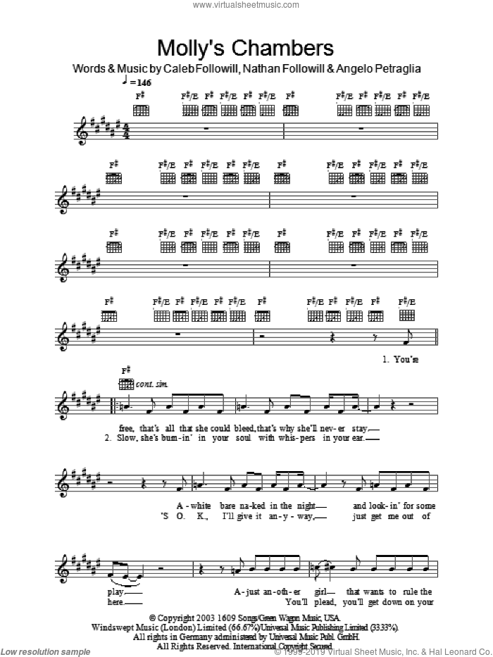 Molly's Chambers sheet music for voice and other instruments (fake book) by Kings Of Leon, Angelo Petraglia, Caleb Followill and Nathan Followill, intermediate skill level