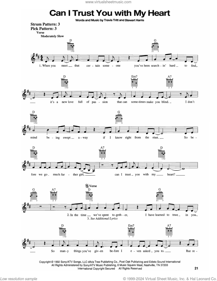 Can I Trust You With My Heart sheet music for guitar solo (chords) by Travis Tritt and Stewart Harris, easy guitar (chords)