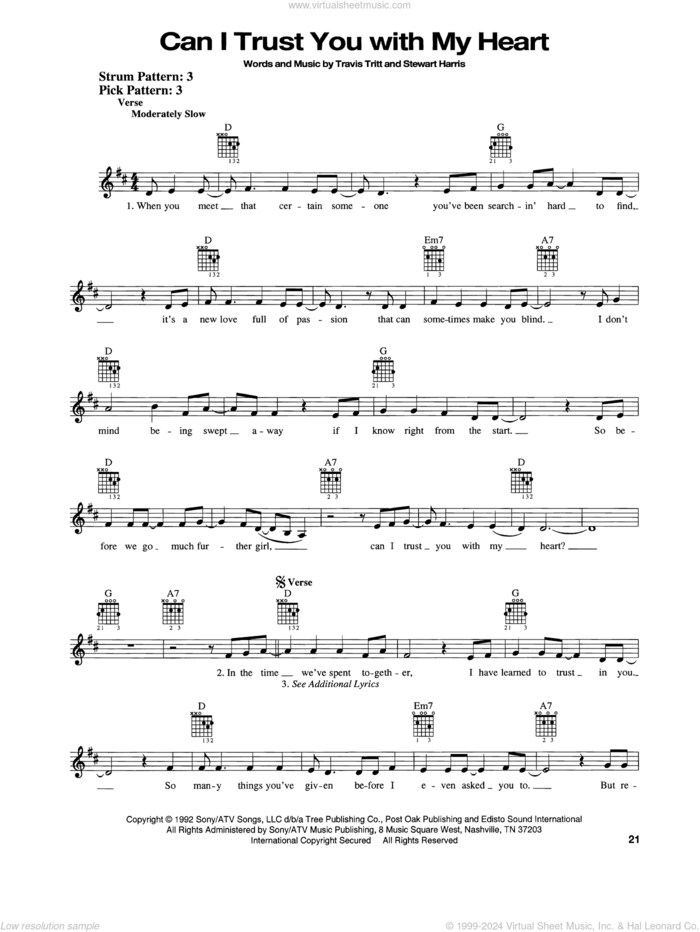 Can I Trust You With My Heart sheet music for guitar solo (chords) by Travis Tritt and Stewart Harris, easy guitar (chords)