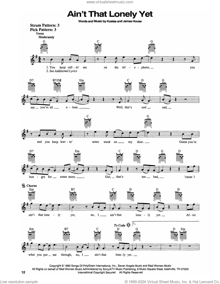 Ain't That Lonely Yet sheet music for guitar solo (chords) by Dwight Yoakam, James House and Kostas, easy guitar (chords)