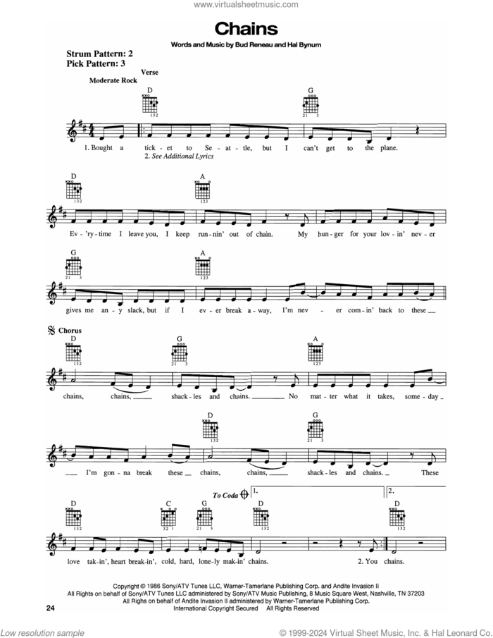 Chains sheet music for guitar solo (chords) by Patty Loveless, Bud Reneau and Hal Bynum, easy guitar (chords)