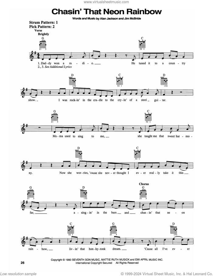 Chasin' That Neon Rainbow sheet music for guitar solo (chords) by Alan Jackson and Jim McBride, easy guitar (chords)