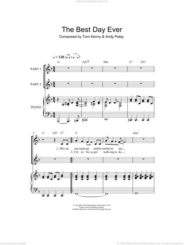 The Best Day Ever (from The SpongeBob SquarePants Movie) (arr. Rick Hein) sheet music for choir (2-Part) by SpongeBob SquarePants, Rick Hein, Andy Paley and Tom Kenny, intermediate duet