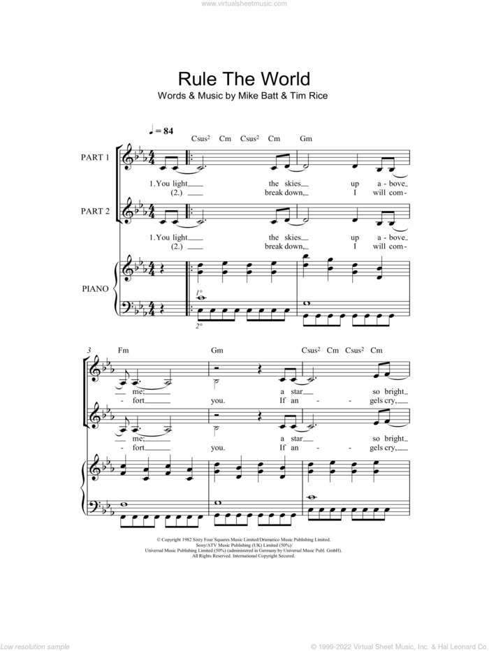 Rule The World (arr. Rick Hein) sheet music for choir (2-Part) by Take That, Rick Hein, Gary Barlow, Howard Donald, Jason Orange and Mark Owen, intermediate duet