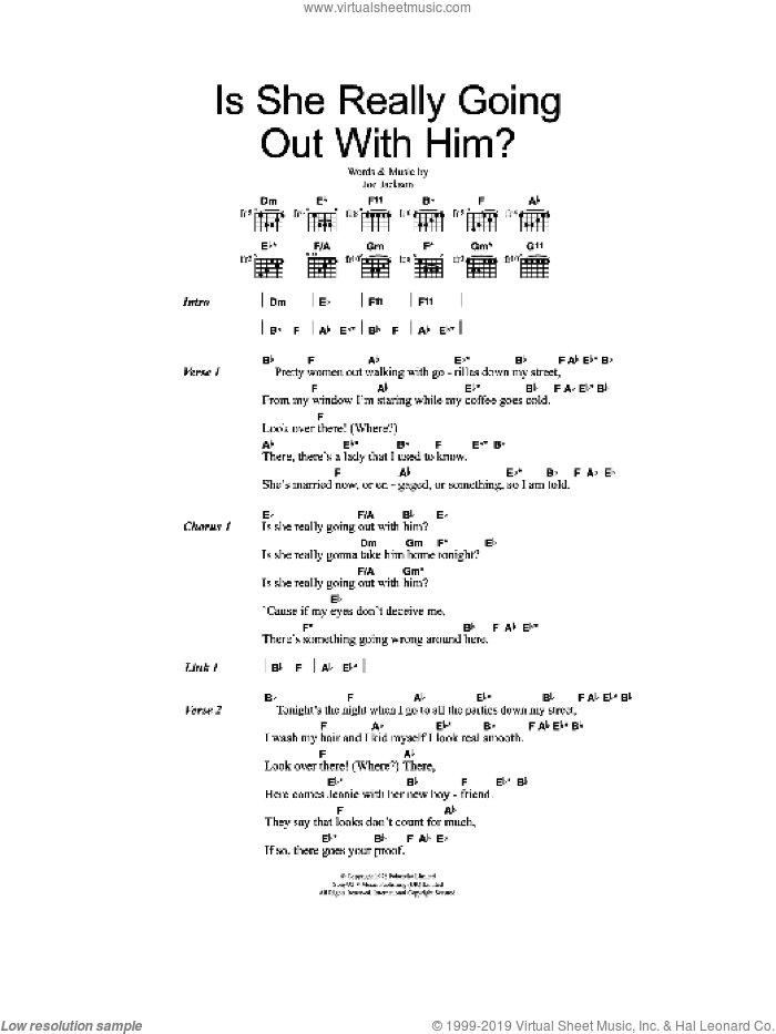 Is She Really Going Out With Him? sheet music for guitar (chords) by Joe Jackson, intermediate skill level