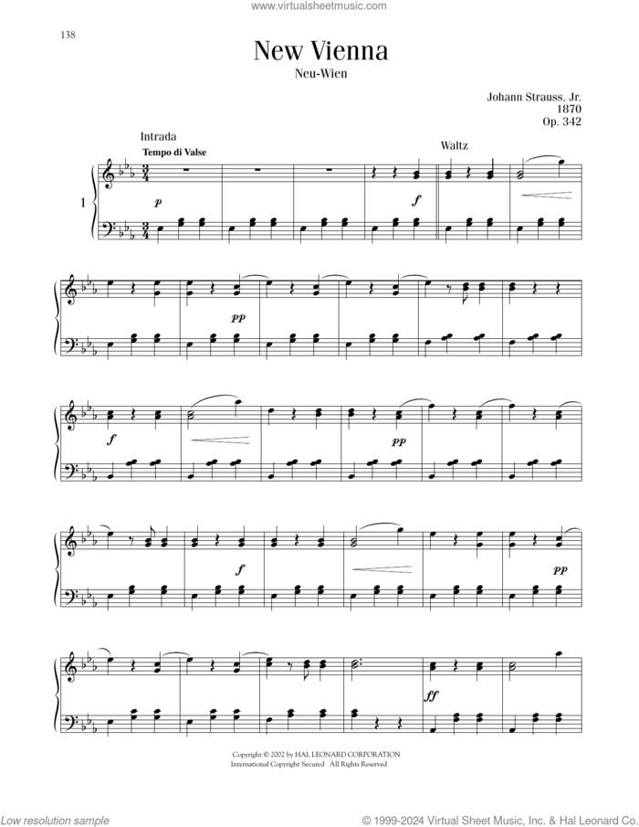 New Vienna, Op. 342 sheet music for piano solo by Johann Strauss, classical score, intermediate skill level