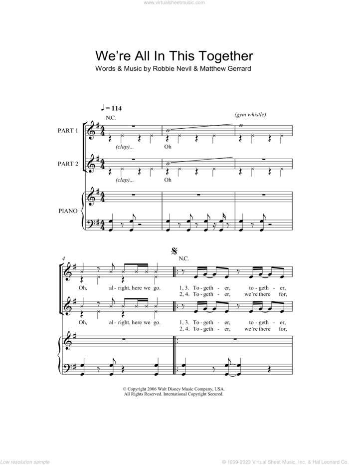 We're All In This Together (from High School Musical) (arr. Rick Hein) sheet music for choir (2-Part) by High School Musical, Rick Hein, High School Musical Cast, Matthew Gerrard and Robbie Nevil, intermediate duet