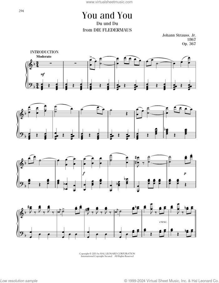 You And You, Op. 367 sheet music for piano solo by Johann Strauss, classical score, intermediate skill level