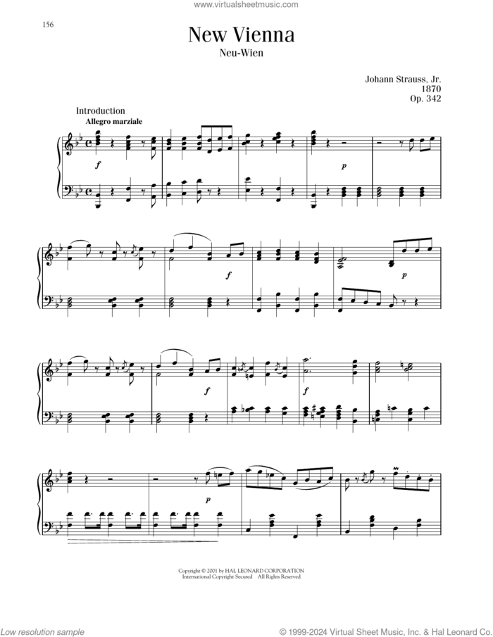 New Vienna, Op. 342 sheet music for piano solo by Johann Strauss, classical score, intermediate skill level