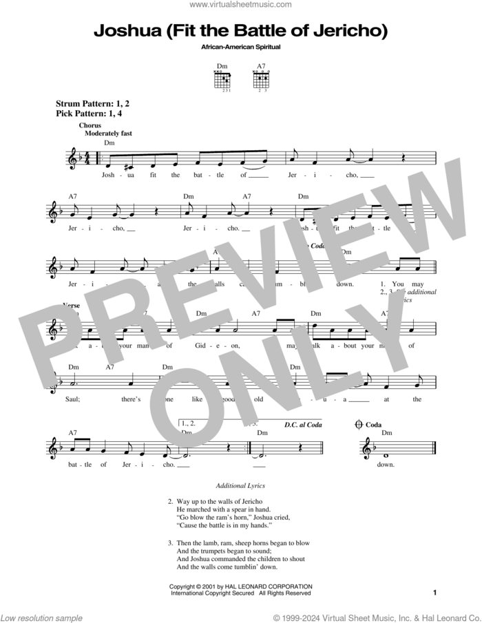 Joshua (Fit The Battle Of Jericho) sheet music for guitar solo (chords), easy guitar (chords)