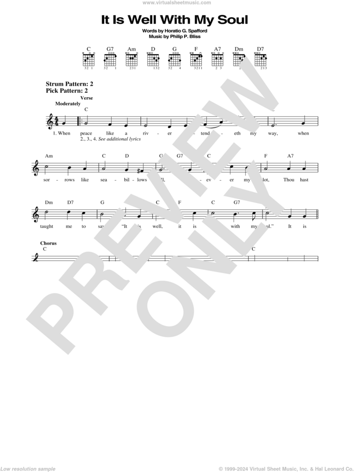 It Is Well With My Soul sheet music for guitar solo (chords) by Philip P. Bliss and Horatio G. Spafford, easy guitar (chords)