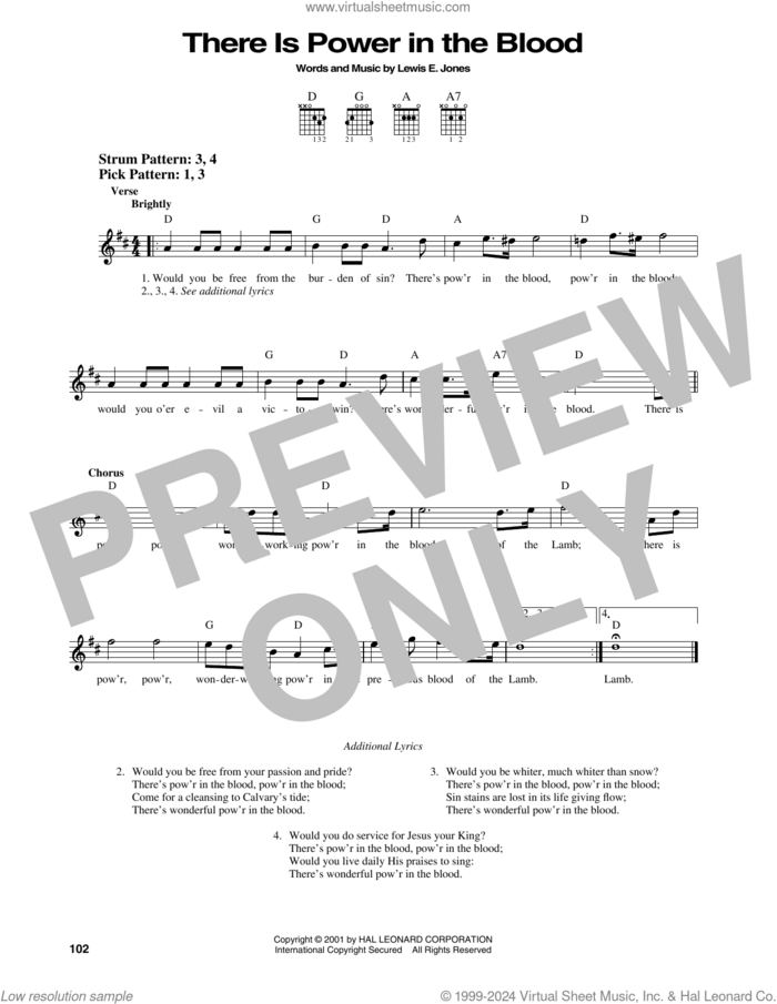 There Is Power In The Blood sheet music for guitar solo (chords) by Lewis E. Jones, easy guitar (chords)