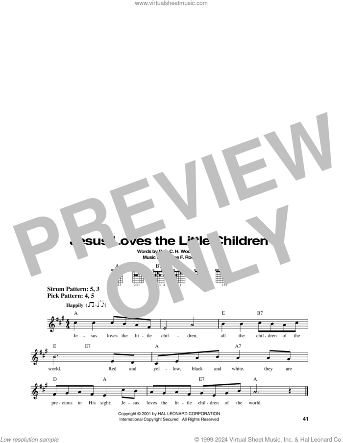 Jesus Loves The Little Children sheet music for guitar solo (chords) by George F. Root and Rev. C.H. Woolston, easy guitar (chords)
