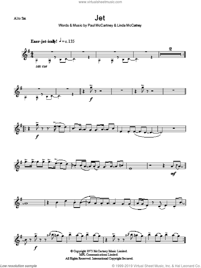 Jet sheet music for voice and other instruments (fake book) by Paul McCartney, Paul McCartney and Wings and Linda McCartney, intermediate skill level