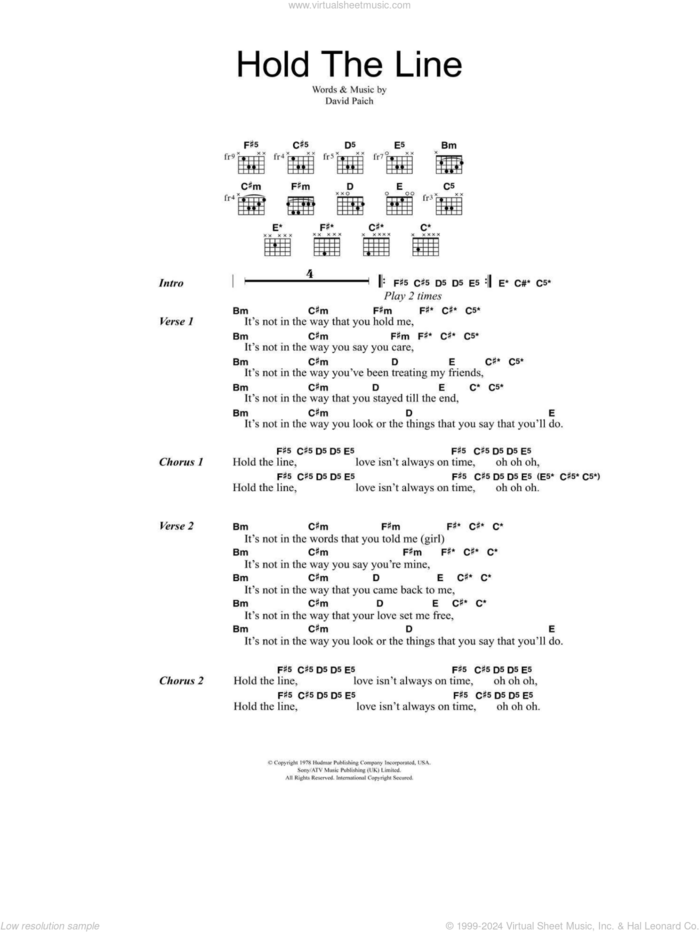 Hold The Line sheet music for guitar (chords) by Toto and David Paich, intermediate skill level