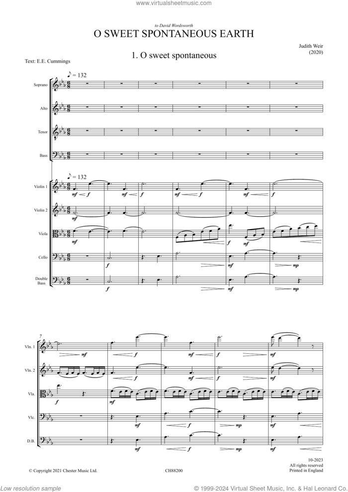 O Sweet Spontaneous Earth sheet music for orchestra/band (study score) by Judith Weir, classical score, intermediate skill level