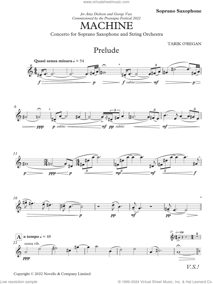 Machine (Solo Part) sheet music for soprano saxophone solo by Tarik O'Regan, classical score, intermediate skill level