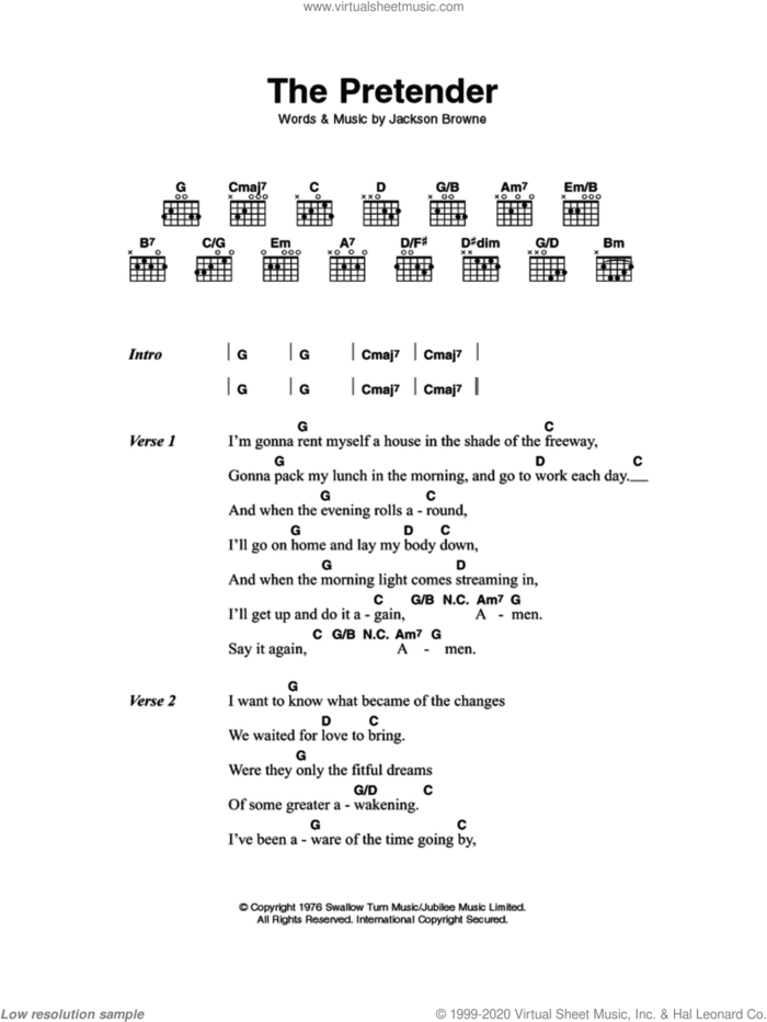 The Pretender sheet music for guitar (chords) by Jackson Browne, intermediate skill level