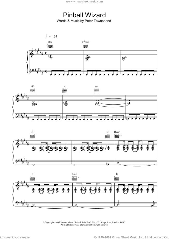 Pinball Wizard sheet music for voice, piano or guitar by The Who, intermediate skill level