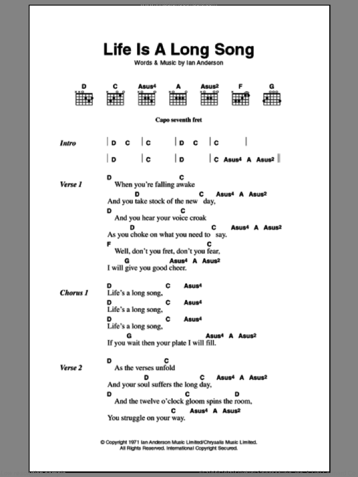 Life Is A Long Song sheet music for guitar (chords) by Jethro Tull and Ian Anderson, intermediate skill level