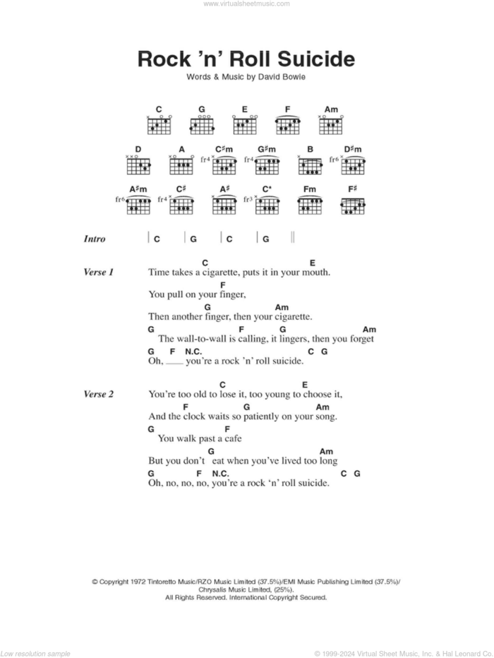 Rock 'n' Roll Suicide sheet music for guitar (chords) by David Bowie, intermediate skill level