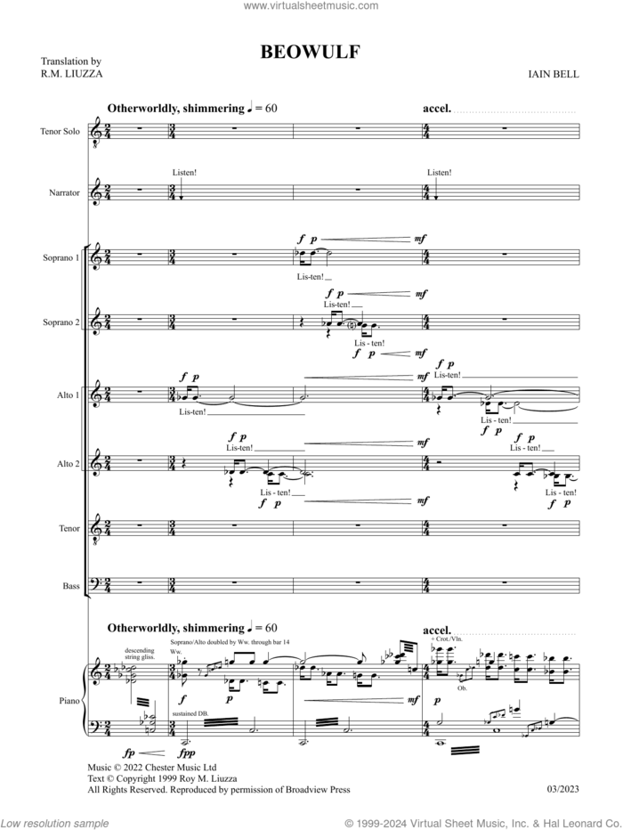 Beowulf (Vocal Score) sheet music for voice solo by Iain Bell, classical score, intermediate skill level