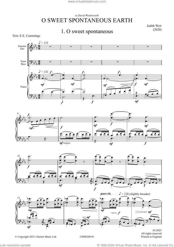 O Sweet Spontaneous Earth (Vocal Score) sheet music for choir by Judith Weir, classical score, intermediate skill level