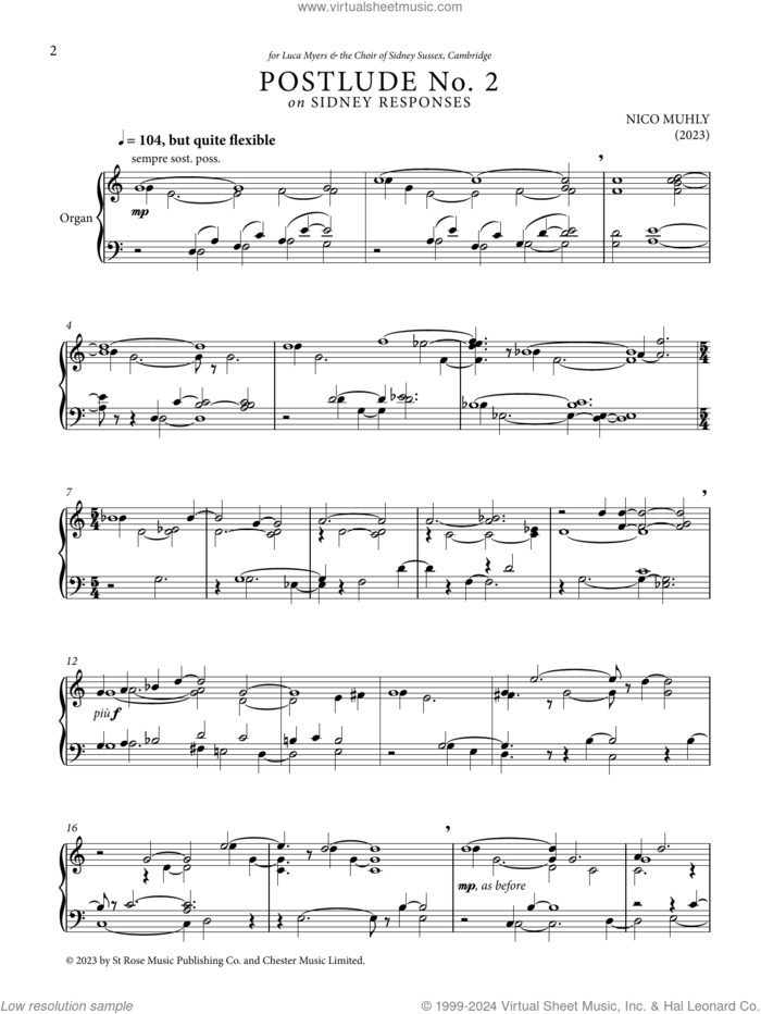 Postlude No. 2 on Sidney Responses sheet music for organ by Nico Muhly, classical score, intermediate skill level